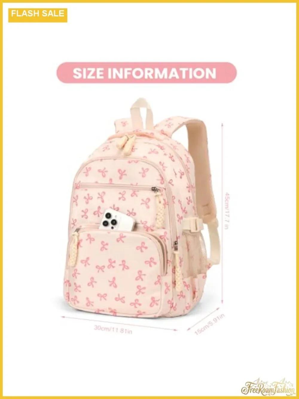 Cute Bow Nylon Backpack for Women Kawaii Aesthetic Schoolbag Rucksack with
